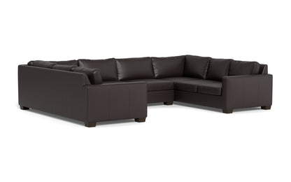 Track 141" Leather Corner Sofa Sleeper U Sectional - Tribeca Quarry