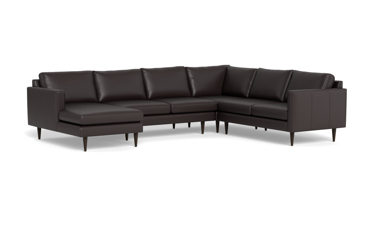 Wallace 130" Leather Untufted Corner Sectionals w. Left Chaise - Tribeca Quarry
