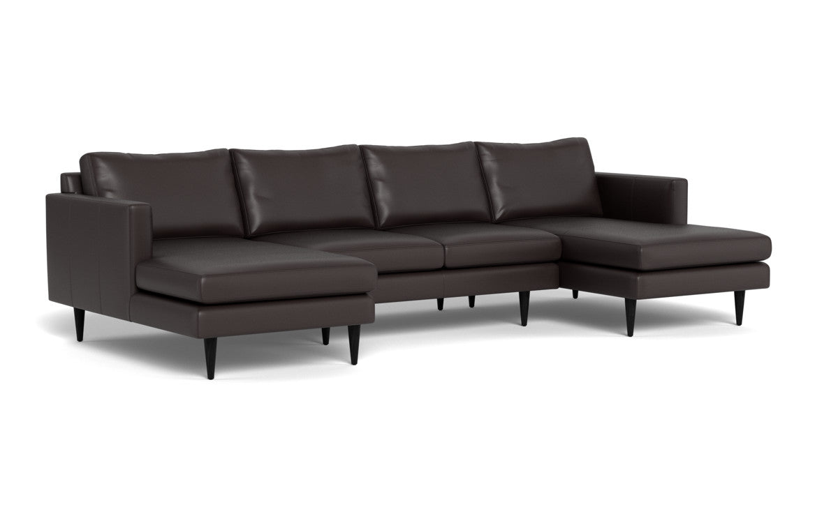 Wallace 126" Leather Untufted Double Chaise U Sectional - Tribeca Quarry