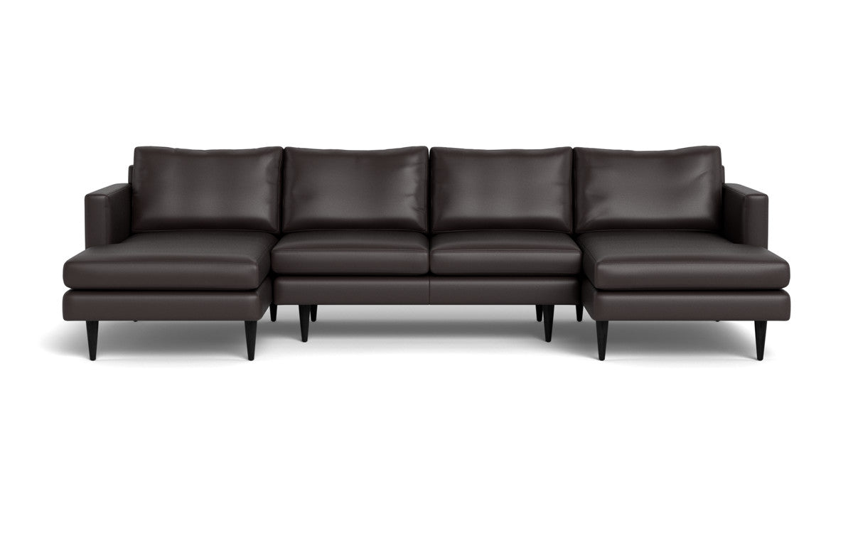 Wallace 126" Leather Untufted Double Chaise U Sectional - Tribeca Quarry
