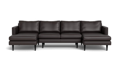 Wallace 126" Leather Untufted Double Chaise U Sectional - Tribeca Quarry