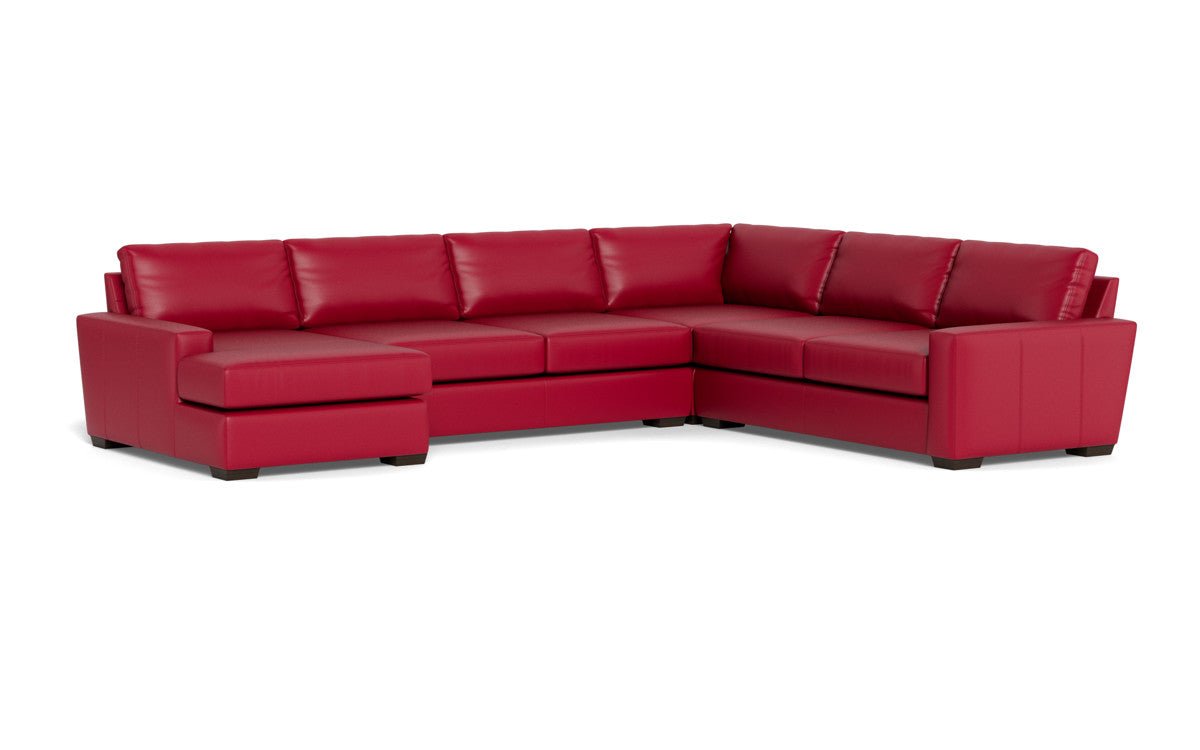 Mas Mesa 162" Deep Leather Corner Sectionals w. Left Chaise - Tribeca Scarlet