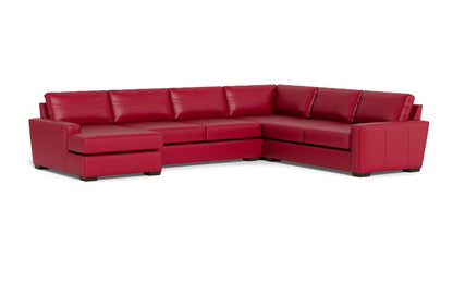 Mas Mesa 162" Deep Leather Corner Sectionals w. Left Chaise - Tribeca Scarlet