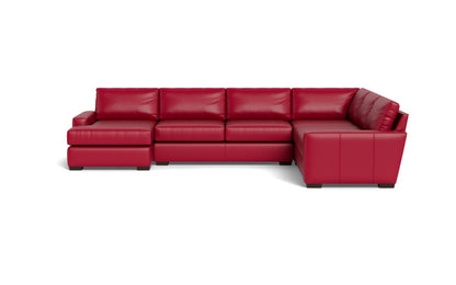 Mas Mesa 162" Deep Leather Corner Sectionals w. Left Chaise - Tribeca Scarlet