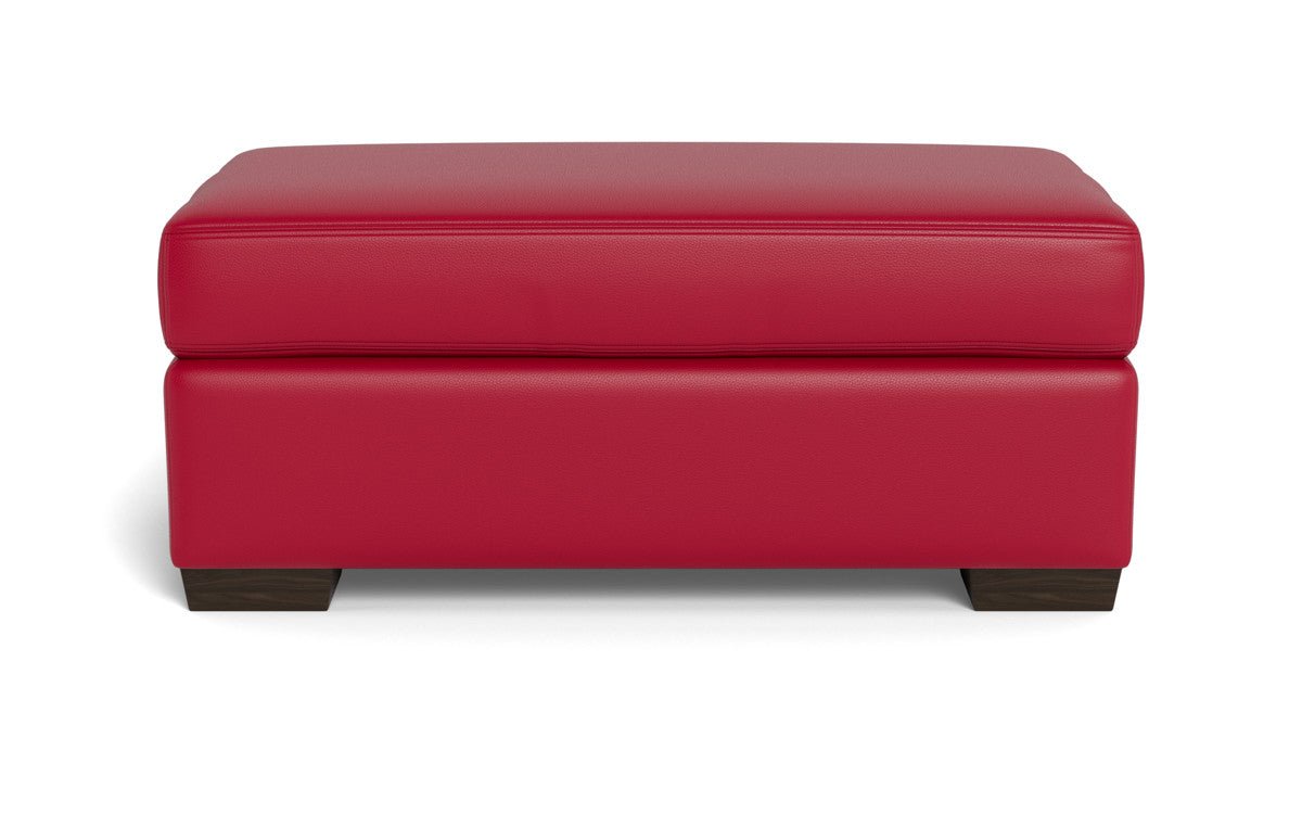 Mas Mesa Leather Ottoman - Tribeca Scarlet