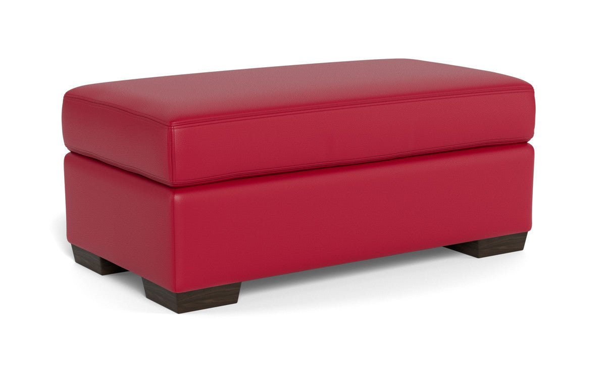 Mas Mesa Leather Ottoman - Tribeca Scarlet