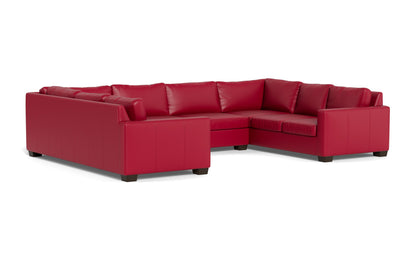 Track 141" Leather Corner Sofa Sleeper U Sectional - Tribeca Scarlet