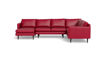Wallace 130" Leather Untufted Corner Sectionals w. Left Chaise - Tribeca Scarlet