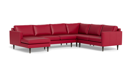 Wallace 130" Leather Untufted Corner Sectionals w. Left Chaise - Tribeca Scarlet