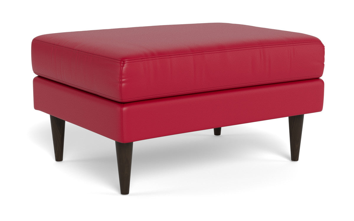 Wallace Leather Untufted Ottoman - Tribeca Scarlet