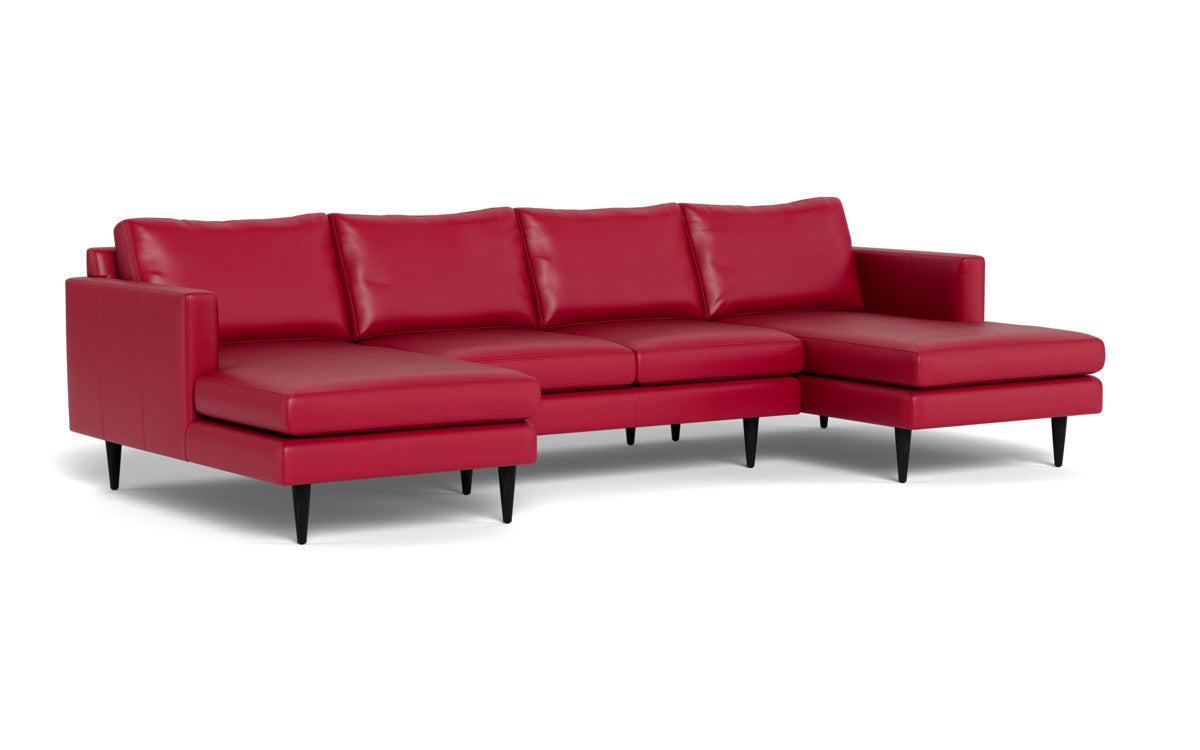 Wallace 126" Leather Untufted Double Chaise U Sectional - Tribeca Scarlet