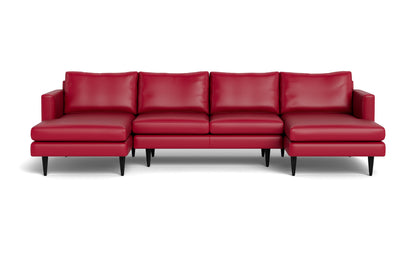 Wallace 126" Leather Untufted Double Chaise U Sectional - Tribeca Scarlet