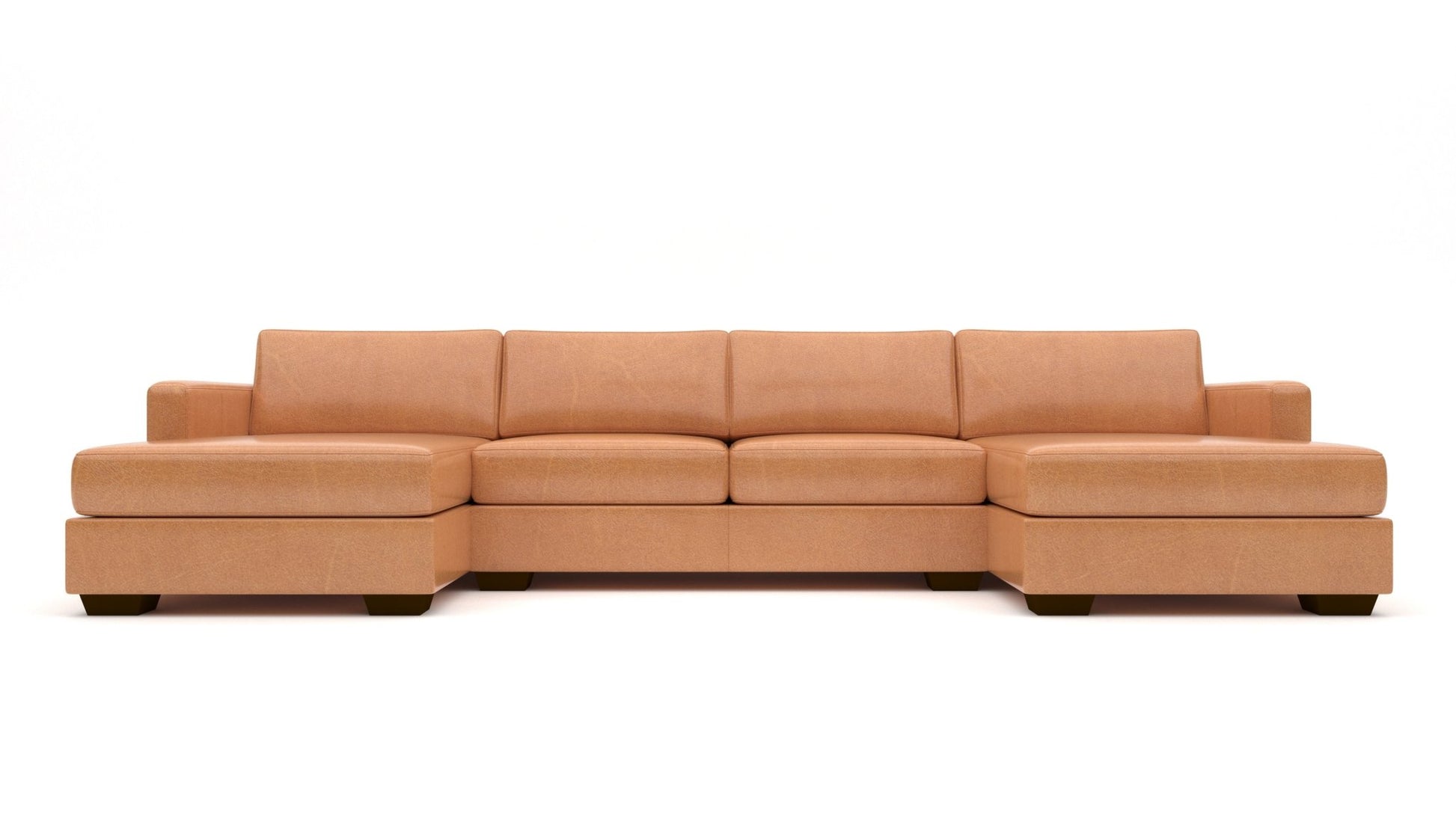 Track 141" Leather Double Chaise With Full Sleeper Loveseat - Hudson Lager