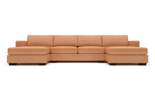Track 141" Leather Double Chaise With Armless Loveseat -