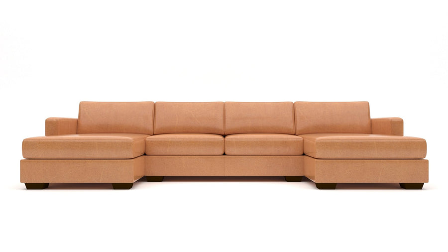 Track 141" Leather Double Chaise With Armless Loveseat -