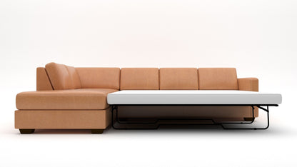 Track 121" Leather Left Chaise Sleeper Sectional - Hudson Lager