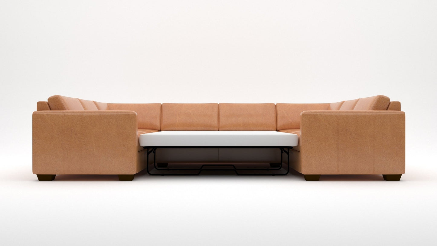 Track 141" Leather Corner Sofa Sleeper U Sectional -