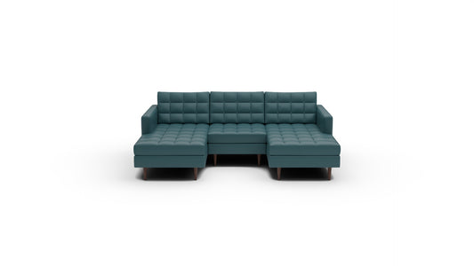 Wallace 96" Leather Double Chaise With Armless Chair - Tribeca Lagoon