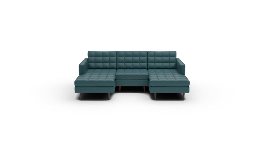 Wallace 96" Leather Double Chaise With Armless Chair - Tribeca Lagoon