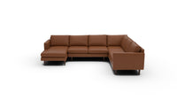 Wallace 130" Leather Untufted Corner Sectionals w. Left Chaise - Tribeca Chestnut