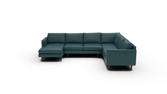 Wallace 130" Leather Untufted Corner Sectionals w. Left Chaise - Tribeca Lagoon