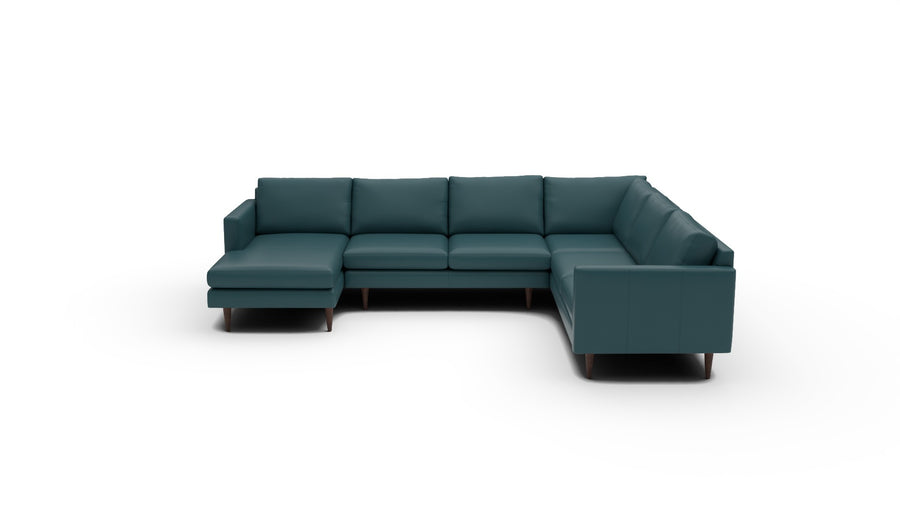 Wallace 130" Leather Untufted Corner Sectionals w. Left Chaise - Tribeca Lagoon
