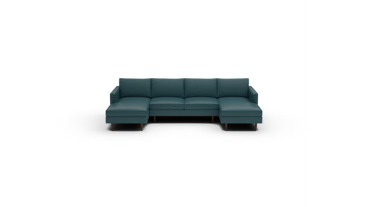 Wallace 126" Leather Untufted Double Chaise U Sectional - Tribeca Lagoon