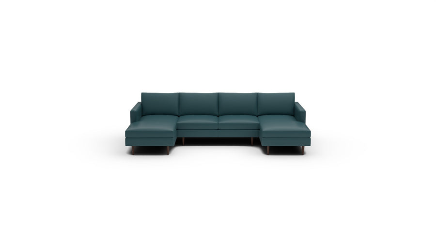 Wallace 126" Leather Untufted Double Chaise U Sectional - Tribeca Lagoon