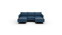 Wallace 96" Leather Untufted Double Chaise With Armless Chair - Tribeca Cobalt