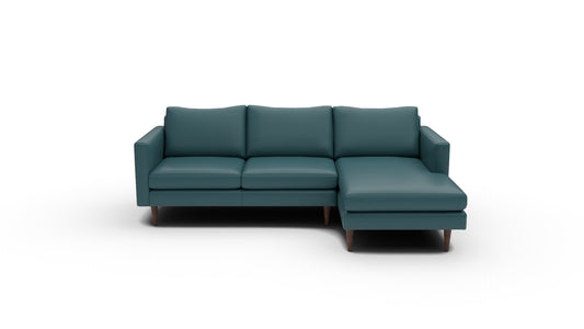 Wallace 98" Leather Untufted Right Chaise Sectional - Tribeca Lagoon
