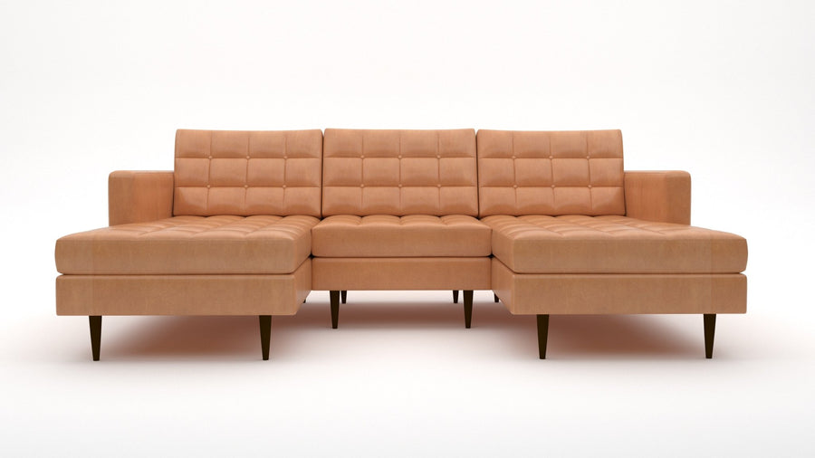 Wallace 96" Leather Double Chaise With Armless Chair - Hudson Lager