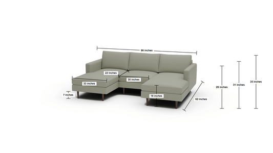 Wallace 96" Untufted Double Chaise With Armless Chair - Wiley Ink