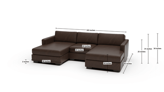 Track 103" Leather Double Chaise With Armless Chair - Dimensions - Cheyenne Arrowshaft