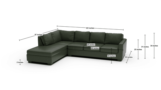 Track 121" Leather Left Chaise Sectional - Dimensions - Cheyenne Decoy