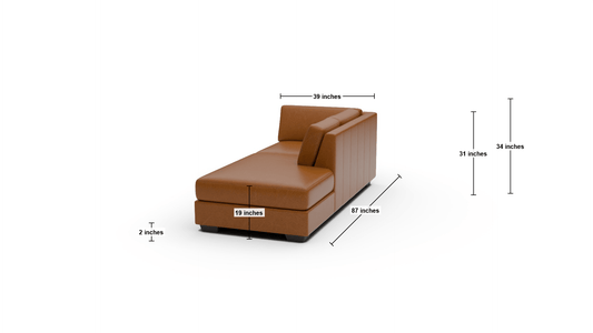 Track Leather RAF Bumper Chaise - Dimensions - Clive Cinnamon