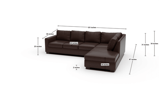 Track 121" Leather Right Chaise Sectional - Dimensions - Clive Sycamore