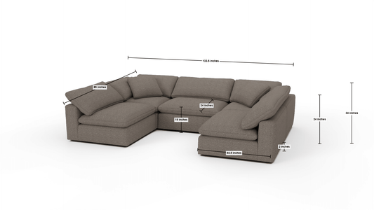 Fluffy 133.5" 5 Piece Small U Sectional - Dream Forest