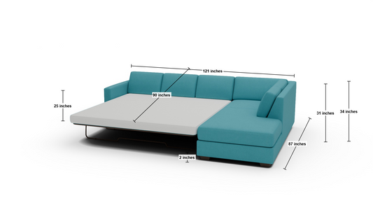 Track 121" Right Chaise Sleeper Sectional - Dimensions - Dream Pool