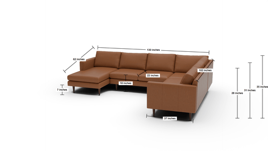 Wallace 130" Leather Untufted Corner Sectionals w. Left Chaise - Tribeca Lagoon
