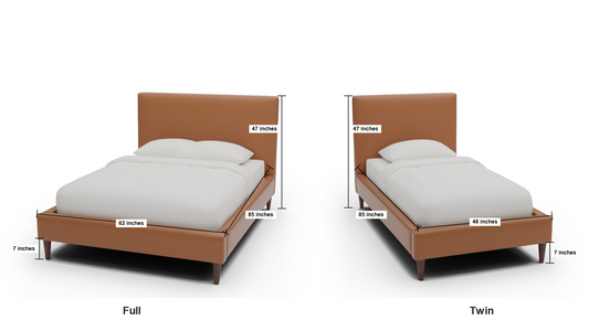 Wallace Leather Untufted Full & Twin Bed - Dimensions - Hudson Lager