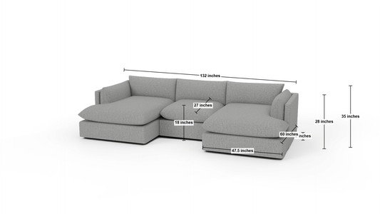 SoCo 132" Double Chaise with Armless Chair - Curious Snow