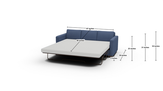 Track 87" Queen Sleeper Sofa - Dimensions - Peyton Navy