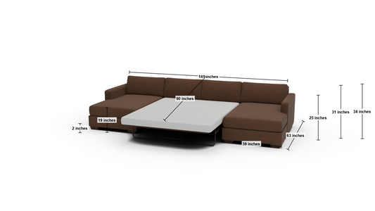 Track 141" Double Chaise With Full Sleeper Loveseat - Dimensions - Ravina Chocolate