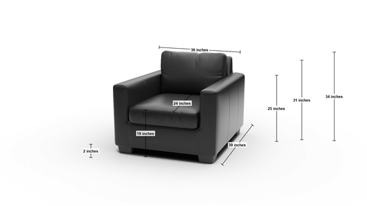 Track 36" Leather Arm Chair - Dimensions - Sonoma Black