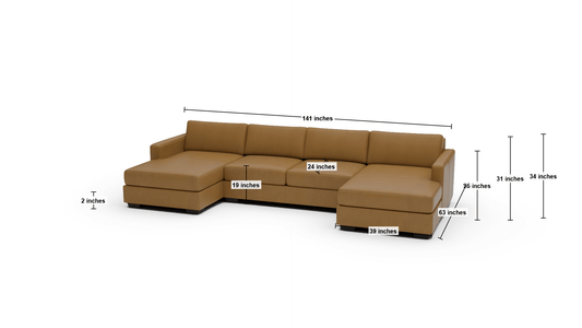 Track 141" Leather Double Chaise With Armless Loveseat - Dimensions - Sonoma Camel