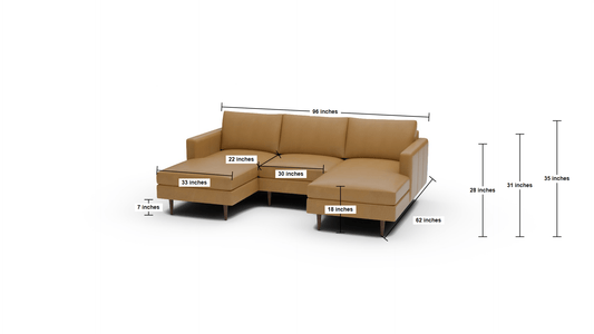 Wallace 96" Leather Untufted Double Chaise With Armless Chair - Tribeca Lagoon