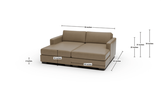Track 78" Leather Double Chaise - Dimensions - Sonoma Mink