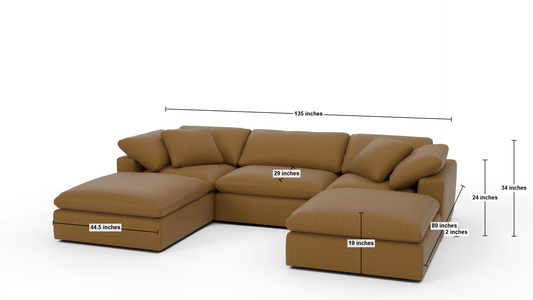 Fluffy 133.5" 3 Piece Sofa W/Double Ottoman