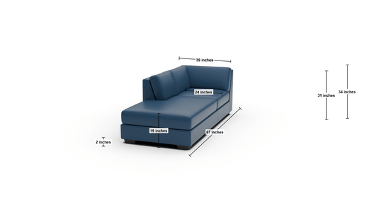 Track Leather LAF Bumper Chaise - Dimensions - Tribeca Cobalt