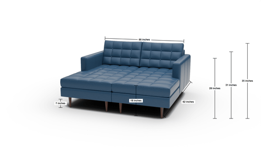 Wallace 66" Leather Double Chaise - Dimensions - Tribeca Cobalt